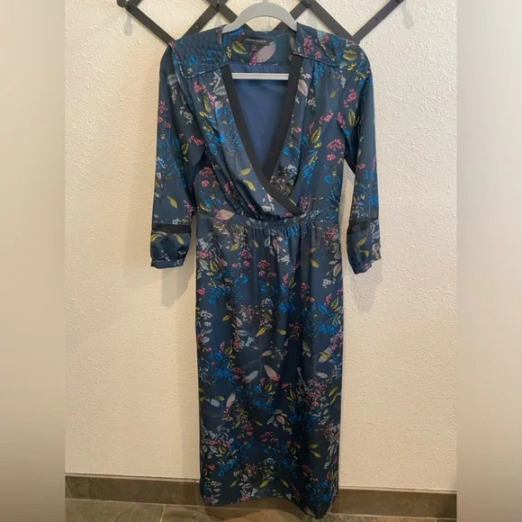knee length dresses for ladies Lily by Firmiana Women's Long Sleeve Collared Maxi Dress with Tie Fuchsia & White Floral Fuchsia & White Floral / S